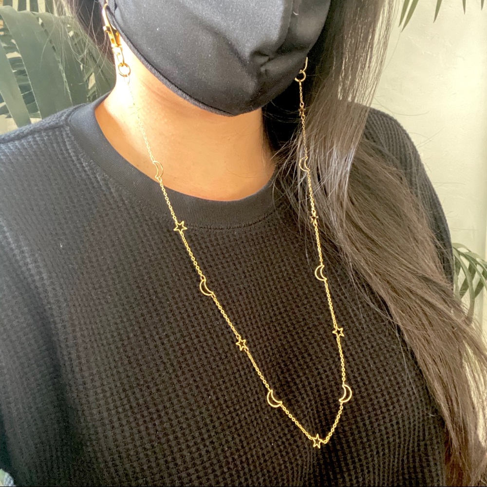 Moon & Stars 18k Gold Plated Mask Chain
